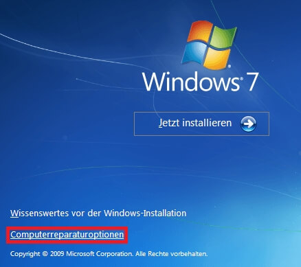 Computerreparaturoptionen von Windows